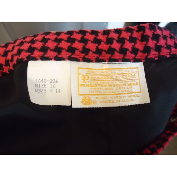 Pendleton Pink Houndstooth Virgin Wool Pencil Skirt USA MADE Women's 16 Vintage - Picture 4 of 7